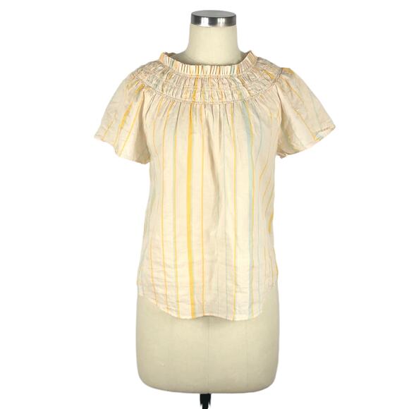 MADEWELL Striped Smocked Mock Neck Popover Blouse Size Small Boho Knit - Picture 1 of 6